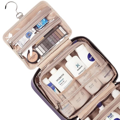 jerryfly Large portable women's travel toiletry bag with hanging organizer for full-size shampoo, conditioner, makeup brush set, makeup accessories (Pink)