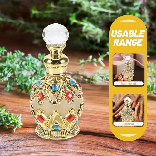 Kisangel 1pcs Vintage Perfume Bottle, 15ml Glass Empty Perfume Jar with Oil Dropper Fragrance for Mini Sample Containers