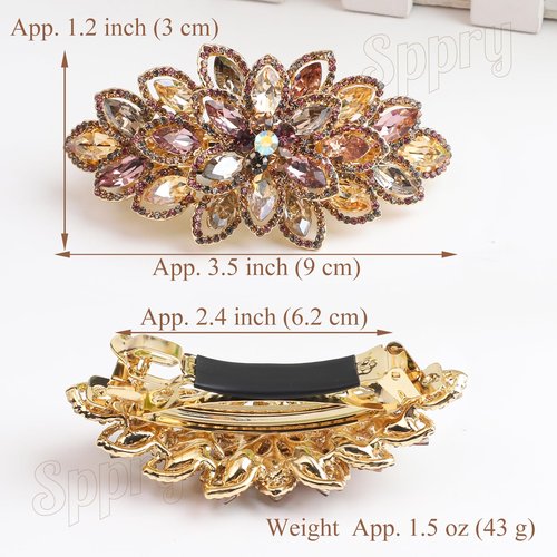 Sppry Luxury Gold-plated Rhinestone Hair Barrette for Women, Large Flower Jewelry Design (Colorful)