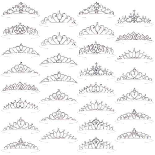 Tihebax 30 Pcs Tiaras Crowns Headbands for Women Girls Silver Princess Tiara Bulk Crown Tiaras Rapunzel Crown for Wedding Birthday Crystal Tiara for Prom, Bride, Pageant, Halloween