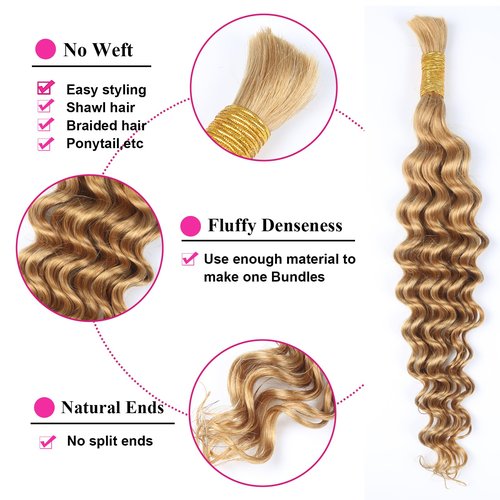 Afrodiva Human Braiding Hair for Boho Braids Brown Deep Wave Bulk Human Hair for Braiding Wet and Wavy Micro Braiding Human Hair 2 Bundles No Weft Curly Braiding Hair Extensions (20 Inch, 100g)