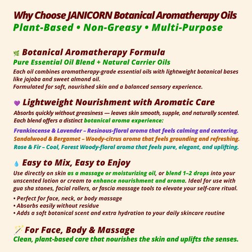 JANICORN Sandalwood & Bergamot Aromatherapy Body & Massage Oil – Lightweight, Fast-Absorbing Hydration with a Woody-Citrus Essential Oil Aroma for a Refreshing Self-Care Experience, 1 fl oz / 30 ml