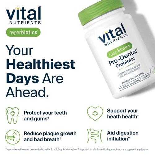 Hyperbiotics Vital Nutrients Pro Dental Probiotic | Clinically Studied BLIS K12 and M18 | Oral Probiotics for Bad Breath Treatment for Adults | Oral Health for Teeth and Gums | 45 Mint Tablets