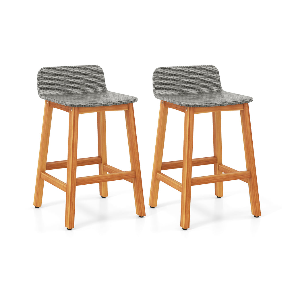 Acacia Wood Bar Stools Set of 2 with Backrests & Footrests – Gray