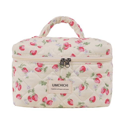 Umchichi Makeup Bag, Quilted Cosmetic Bag, Large strawberry Makeup Bag for women, Cotton Makeup Set, Cute Toiltry Bag for travel.