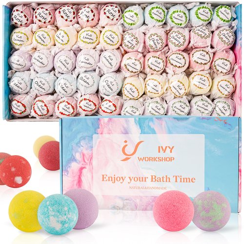 Bath Bombs for Women Gift Set, 50 Pcs Natural Organic Bubble Bathbombs with 10 Rich Scents, Handmade Bubble Bath Fizzy, for Bubble Bath Spa,Her/Him,Wife,Girlfriend,Mother Present Giving