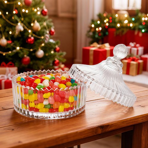 XIEJ 4 Pcs 6 In Extra Large Body Powder Puff and Container,Glass Candy Dish with Lid, Suitable for Both Dry and Wet Use, Reusable