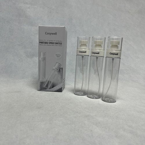 Cosywell Fine Mist Spray Bottles TSA Approved 3.4oz/100ml 3 Pack Leak Proof Travel Size Bottles Refillable Plastic Hair Spray Bottle for Perfume Skincare Toners Water Cosmetics (3Clear)