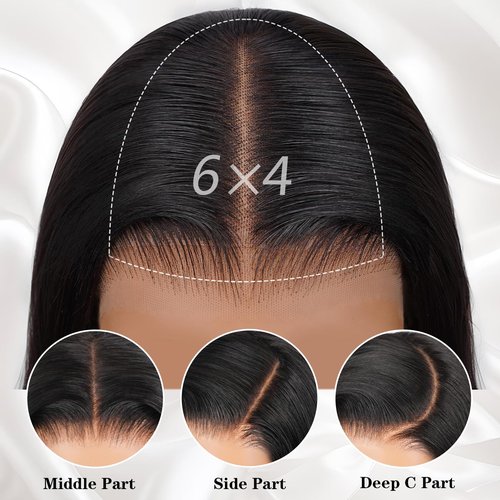 Farblick Bob Wig Human Hair 10 Inch Glueless Wigs Human Hair Pre Plucked Pre Cut 6×4 HD Lace Front Wigs for Women 180% Density Short Straight Wig Ready to Wear