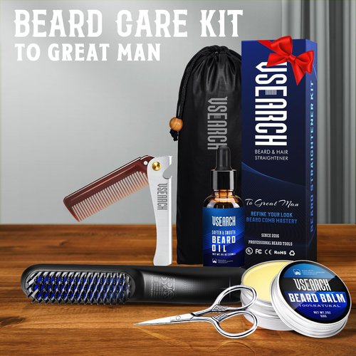 Heated Beard Straightener for Men - 5 Temperature Setting, Anti-scalding, Heated Beard Styling Comb, Beard Brush Grooming Kit, Amazing Gift for Father's Day, Anniversary & Birthday