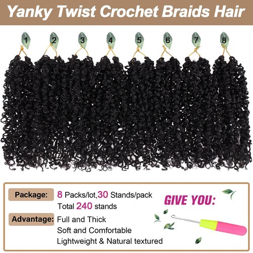 COOKOO 8 Packs 30 Stands/Pack Pre-looped Yanky Twist Crochet Hair 10 Inch Pre Twisted Mini Spring Twists Crochet Hair for Women Micro Curly Crochet Twist Synthetic Hair Extensions 1B#