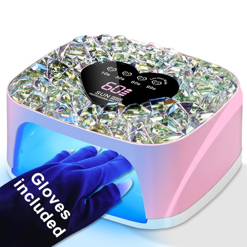 LIMEGIRL UV LED Nail Lamp Kit for Gel Polish Professional Fast Pink Diamond Design Curing Dryer Light Set with 4 Timers and Gloves Cordless Rechargeable Nail Art Cure Machine at Home and Salon