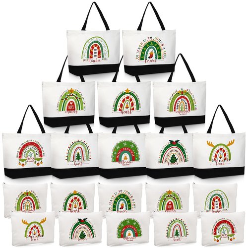 Paterr 20 Pcs Appreciation Gift Bulk for Teachers Tote Bags with Makeup Bag Thanksgiving Gift for Teacher Women Mom Team(Joyous Styles)