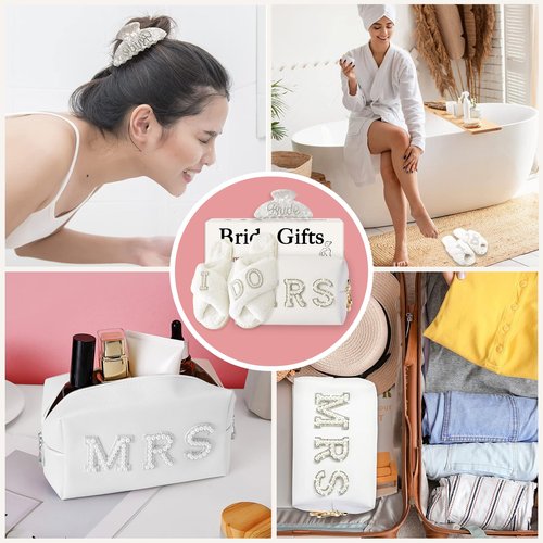 VivaJoy Bride To Be Gifts - Bridal Shower Gifts & Wedding Gifts for Bride - Gift Set: Makeup Bag, Slippers, Hair Clip - Perfect Bride Gifts