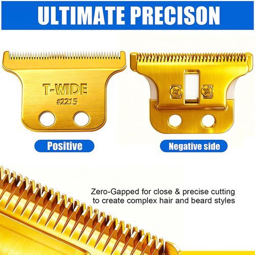 2PCS 2215 Replacement T Wide Blades Compatible with Wahl 5 Star Detailer Li Trimmer(8081) and (8171) - Adjustable Stainless-steel Zero-Gap Trimmer Blade ((3PCS-Gold)