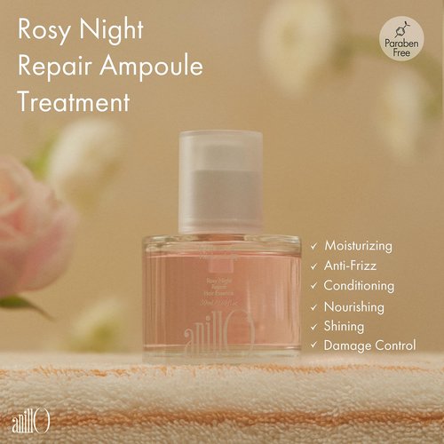 ANILLO Rosy Night Repair Essence Set - Shampoo and Hair Treatment for Damaged, Dyed, and Frizzy Hair, Ceramide and Peptide Complexes, Vegan and Paraben-Free Haircare