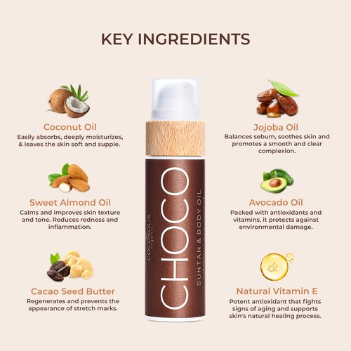COCOSOLIS CHOCO Suntan & Body Oil - Organic Tanning Oil - Deep Chocolate Tan - Tanning Lotion Accelerator for Indoor and Outdoor Tanning Beds (3.71)