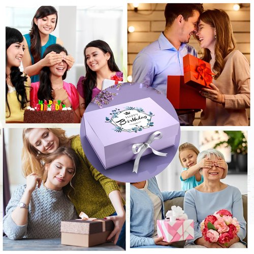 Whisysher Gift Basket for Women, Unique Relaxing Spa Birthday Gift Box, Purple Ceramic Mug, Lavender Scented Candle, Bath Bombs, Salt, Loofah Sponge