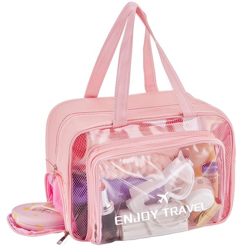 ZTLGE Waterproof Toiletry Bag – Large Capacity Clear PVC Beach Tote Bag, Portable Unisex Travel Makeup Organizer for Swimming, Gym, and Vacation (PINK)