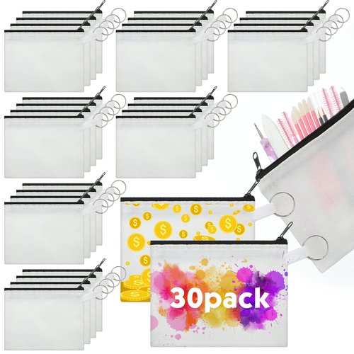 Frienda 30 Pieces Sublimation Blank Small Coin Canvas Makeup Bags Bulk Cosmetic DIY Craft Pouch with Zipper Coin Purse Pencil Pouch Travel Toiletry Organizer(Black)