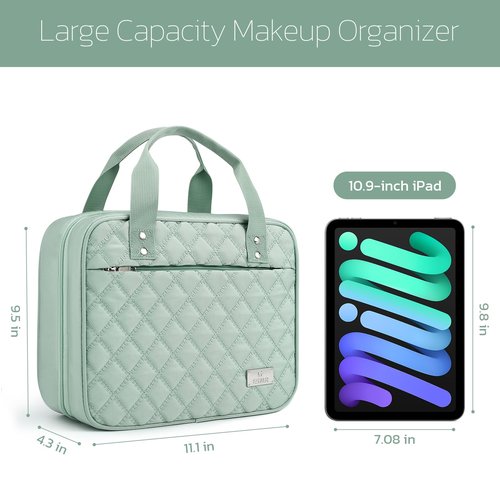 Estour Travel Toiletry Bag for Women, Large Makeup Bag Organizer with Detachable Mirror, and Clear Cosmetic Bag, Suitable for Travel Size Toiletries-Mint Green