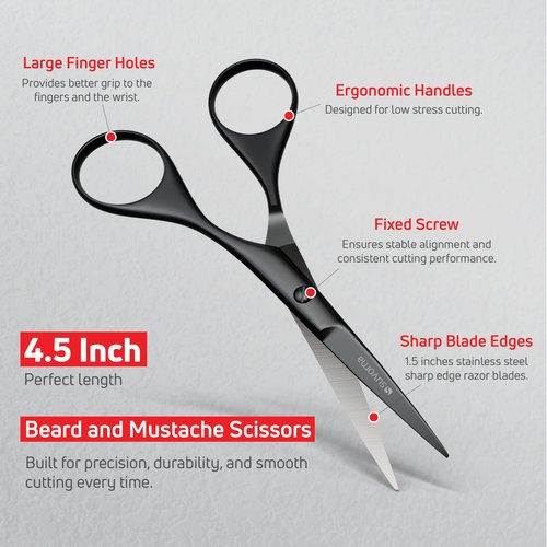 Suvorna Premium Beard & Mustache Set with Beard scissors for men, Straight Razor with blades- Facial Hair/Nose/Eyebrow Scissors - Slant Tweezers (6 Pcs Black)