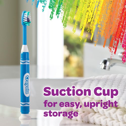 GUM Crayola Marker Children’s Toothbrush, Soft Bristled Kids’ Toothbrush Set Age 3+, Suction Cup Base, 3 Count (Pack of 2)