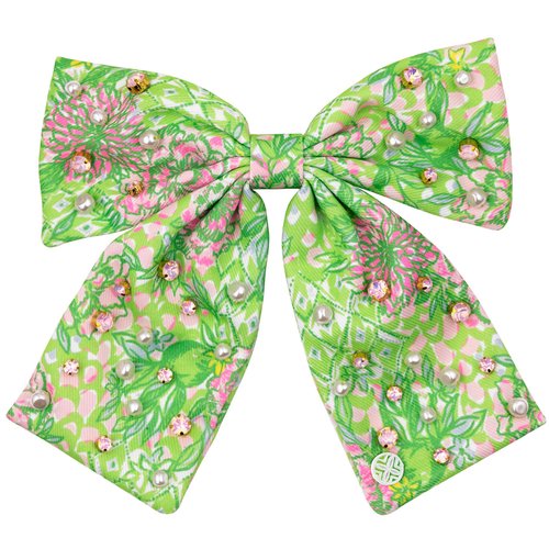 Lilly Pulitzer Hair Bow for Women, Cute Hair Accessories in Green Floral, Lime Feeling Good