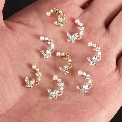 SILPECWEE 20pcs Butterfly Nail Rhinestones and Charms, Zircon Nail Charms 3D Nail Gems Crystal Diamond Gold and Silver Nail Jewelry Studs Flat-Back Nail Art Decoration for Nails Supplies