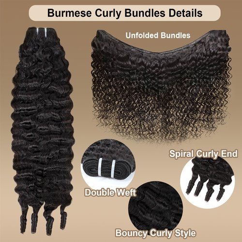 Burmese Curly Bundles Human Hair 16 Inch 12A Deep Wave 1 Bundle 100% Unprocessed Quick Weave 3c4a Water Wave Bundles with Spiral Curly End Real Human Hair Extensions Natural Black