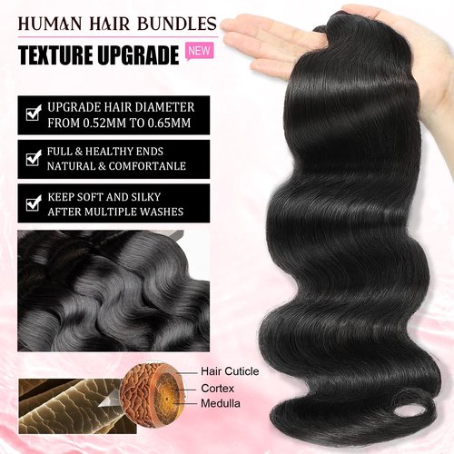 DMKEEP 12A Human Hair Bundles 22 Inch Body Wave Bundles Human Hair 100% Unprocessed Brazilian Raw Virgin Hair Single Bundle Quick Weave Human Hair Extensions Natural Color