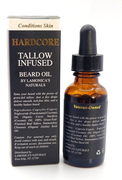 LAMONICA'S NATURALS Tallow-Infused Hardcore Beard Oil for Men – Unscented, 100% Grass-Fed finished tallow & Organic Oils – Softens, Hydrates & Conditions Beard – Grooming Oil for Men Veteran-Owned