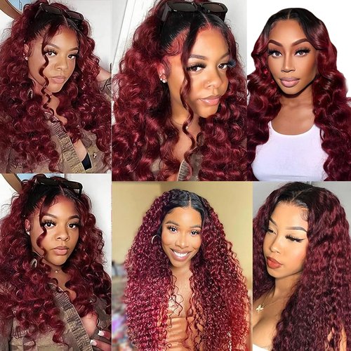 1B/99j Red Deep Wave Black Burgundy Curly Closure Human Hair 4x4 HD Transparent Lace 20 Inch High Density Brazilian Unprocessed Virgin Hair Wet And Wavy For Woman