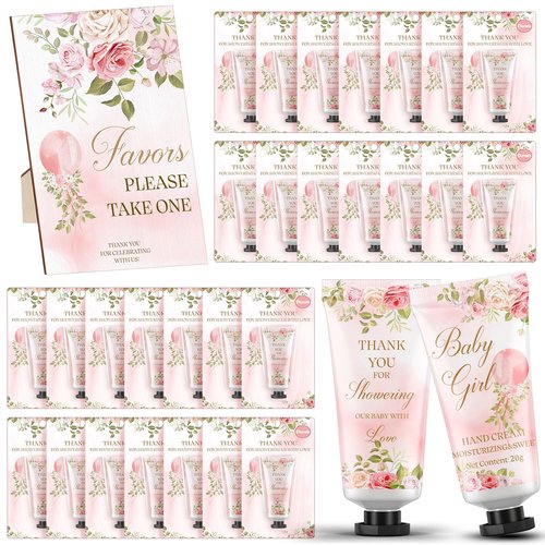 Dansib 30 Pack It's a Girl Baby Shower Hand Cream Baby Shower Favors Games Prizes Party Favors with 1 Wooden Stand for Guests for Gender Reveal Souvenirs, Gift Bags Stuffers
