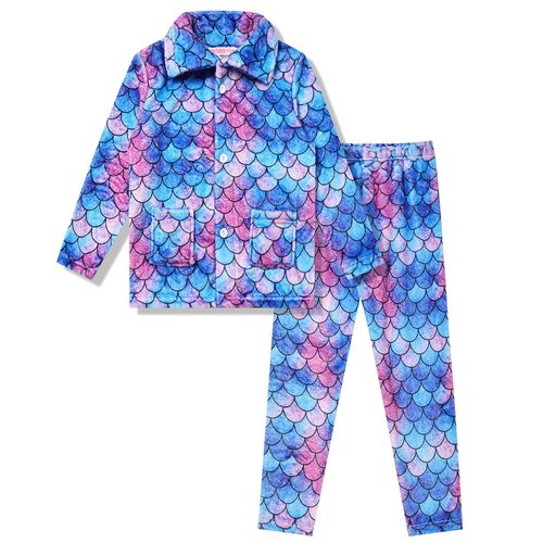 CHILDRENSTAR Girls Warm Winter Pajamas Kids Fleece Pjs Set Plush Fleece Sleepwear,Size 8 9