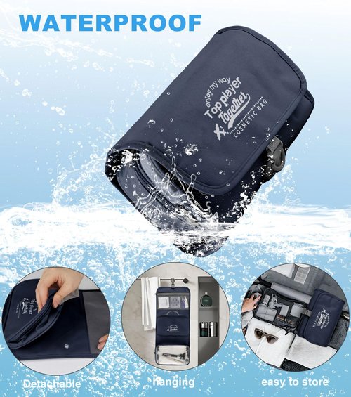 Piegricdiat Hanging toiletry bag for men - large functional hanging travel toiletry bag with detachable wet/dry compartments. mens hanging toiletry travel bag (dark blue)