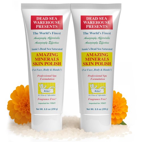 Dead Sea Warehouse – Amazing Minerals Skin Polish – 8.8 OZ – Dead Sea Salt Face & Body Scrub – All Natural Exfoliating Cleanser – Unscented – 2-Pack