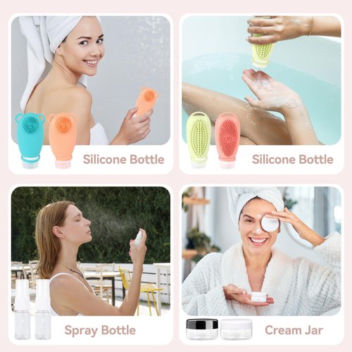 12PC Silicone Travel Bottles Set for Toiletries, TSA Approved Travel Bottles Leak-Proof Travel Size Toiletries,Multi-functional Travel Bottles with Face Wash Bath Hair Wash Silicone Massage