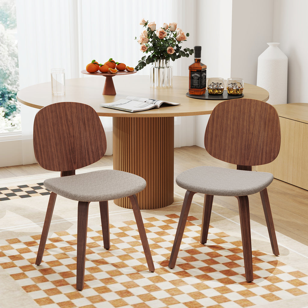 Wooden Dining Chair Set of 2 - Walnut Bentwood Frame