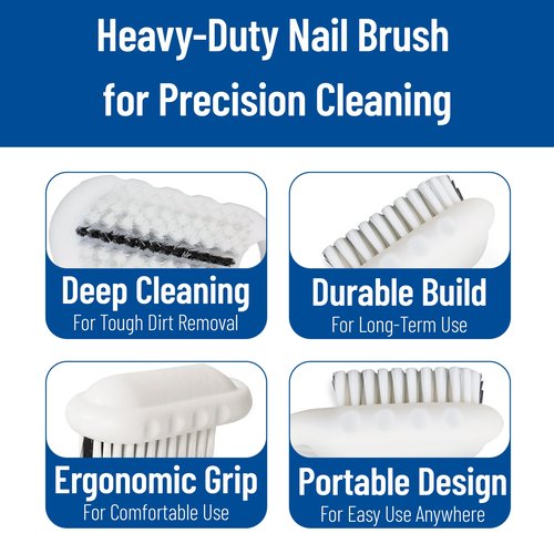 SPARTA Nail Scrub Brush Commercial-Grade, Heavy-Duty Hand and Fingernail Brush with Stiff Bristles for Gardeners, Mechanics, And Foodservice Personnel, Plastic, 5 X 2.24 Inches, White