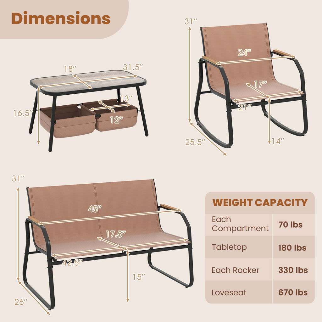 4 Pieces Patio Furniture Set with Rocking Bistro Chairs and