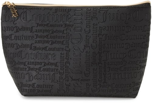 Juicy Couture Black Makeup Bag Cosmetics Organizer Travel Essentials Zip Top Wedge Matte Logo
