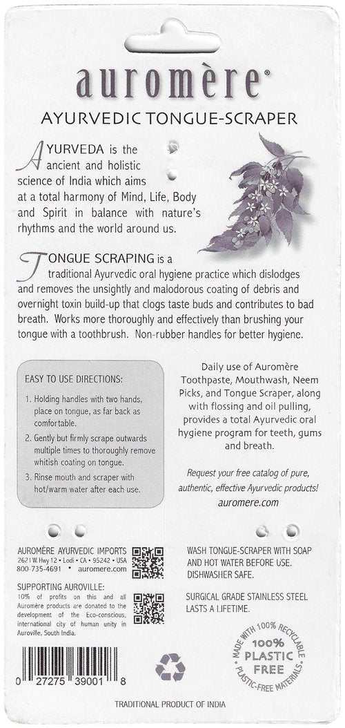 Auromere Tongue Cleaner, Ancient Oral Hygiene, Eco Friendly, Zero Waste, Stainless Steel, Eliminate Bad Breath (6 Pack)