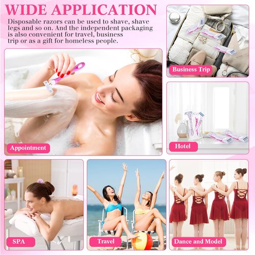Leriton 96 Count Women's Disposable Razors Blades Bulk 3 Blade Razors for Women Disposable Head Razor Sensitive Skin Razor Comfortable Shave for Bathing Hotel Travel