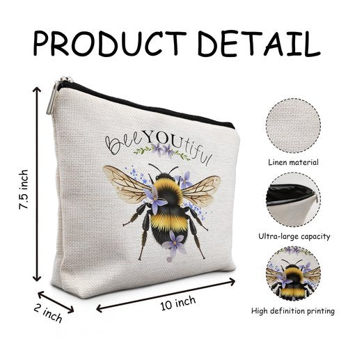 Absnfatu Bee Gifts for Bee Lovers Small Makeup Bag, Bee Gifts for Women, Honey Bee Gifts Cosmetic Bags for Women, Bee You Tiful Bag（Style D