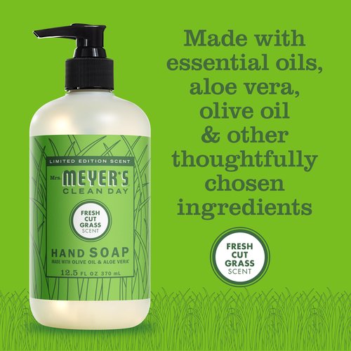 Mrs. MEYER'S Fresh Cut Grass Liquid Hand Soap, 12.5 FL OZ (Pack of 4)