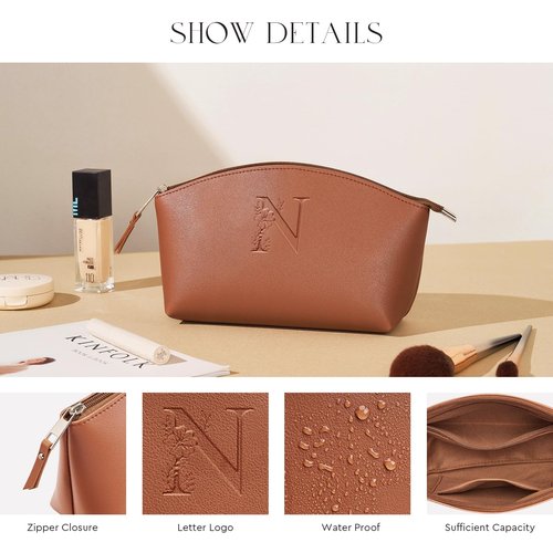 AW BRIDAL Makeup Bags for Women Travel Toiletry Bag with Luggage Tag, Makeup Pouch Cosmetic Pouch Skincare Bag Mother's Day Gift Wedding Gifts Birthday Gifts for Women, Letter N