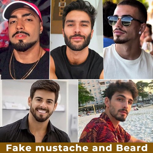 Wodelanle Fake Mustache Realistic Beard 100% Human Hair Full Hand Tied Facial Hair Black Goatee Fake Beards Lace Invisible Fake Mustache for Entertainment Party Drama Movie Makeup
