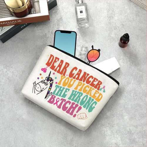 Creakraft Inspirational Gifts Fight Cancer Gift For Girl Women Cancer Awareness WCD World Cancer Day Bag Inspirational Gifts Survivor Incentive Gifts Breast Cancer Gifts Chemo Gifts Makeup Bag