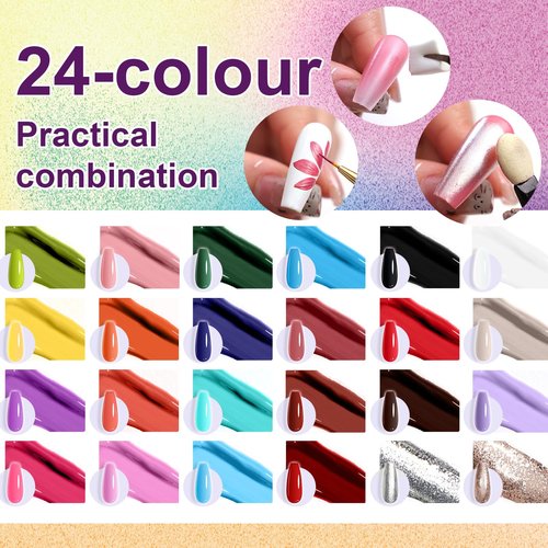U-Shinein Gradient Painting Gel, 24 Gliter Colors Ombre Gel Nail Polish for Pigment Pat Silver&Gold Aura Nails, French Manicure DIY Nail Art Long-lasting No-wipe Palette B
